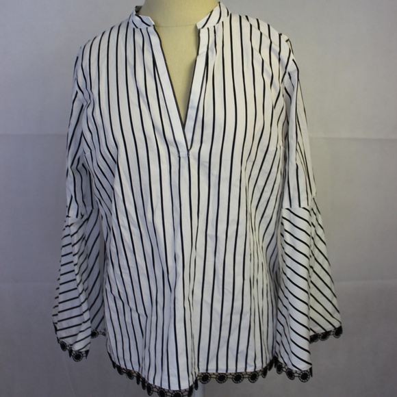 Ralph Lauren Women Striped Bell Sleeve Top Blouse - Picture 4 of 7